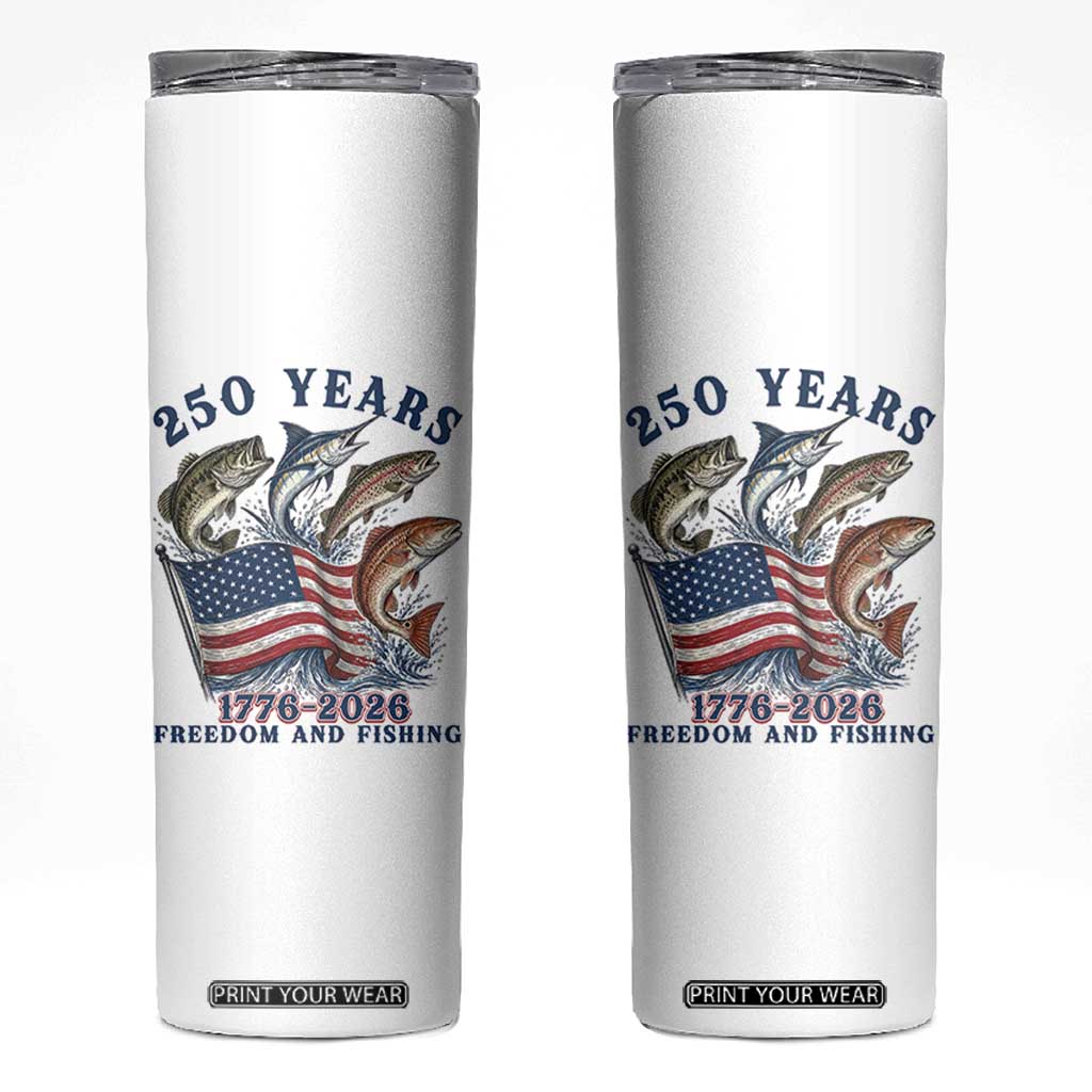 Freedom And Fishing Skinny Tumbler Patriotic American Flag Fisherman Gift TS12 White Print Your Wear