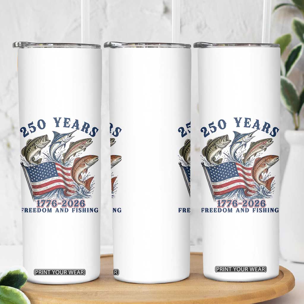 Freedom And Fishing Skinny Tumbler Patriotic American Flag Fisherman Gift TS12 Print Your Wear