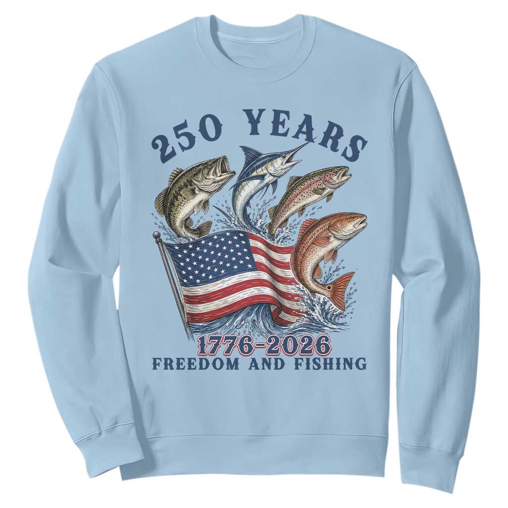 Freedom And Fishing Sweatshirt Patriotic American Flag Fisherman Gift TS12 Light Blue Print Your Wear
