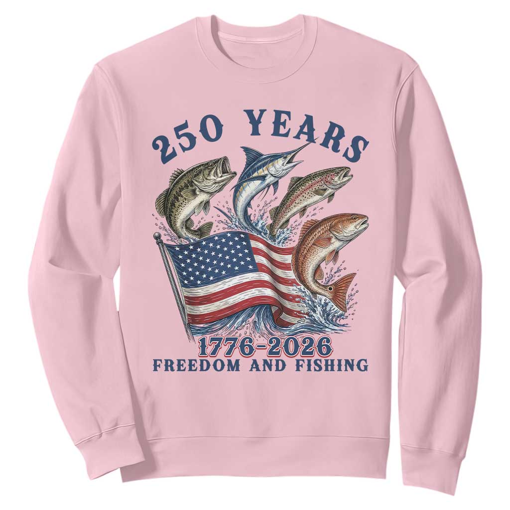 Freedom And Fishing Sweatshirt Patriotic American Flag Fisherman Gift TS12 Light Pink Print Your Wear