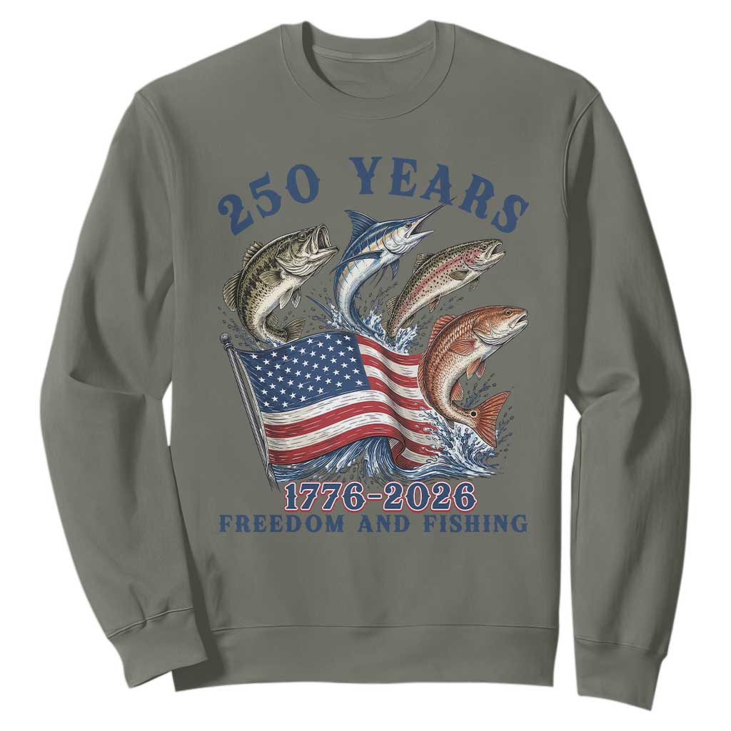 Freedom And Fishing Sweatshirt Patriotic American Flag Fisherman Gift TS12 Military Green Print Your Wear