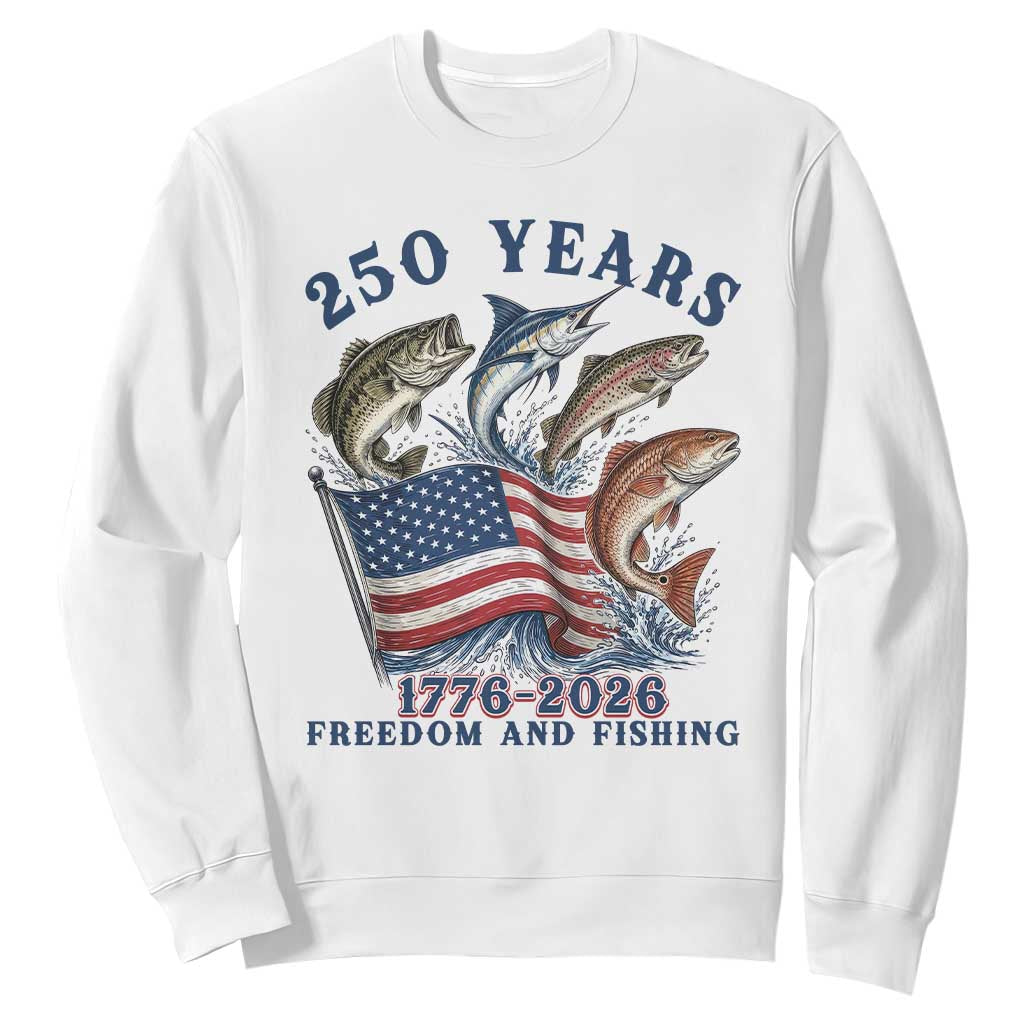 Freedom And Fishing Sweatshirt Patriotic American Flag Fisherman Gift TS12 White Print Your Wear
