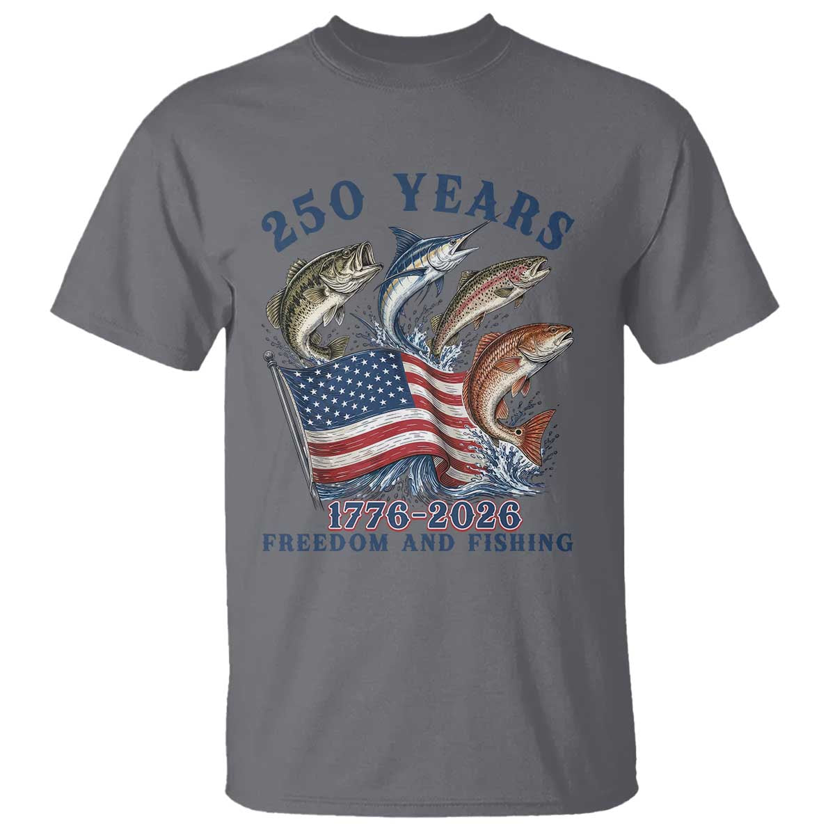 Freedom And Fishing T Shirt Patriotic American Flag Fisherman Gift TS12 Charcoal Print Your Wear