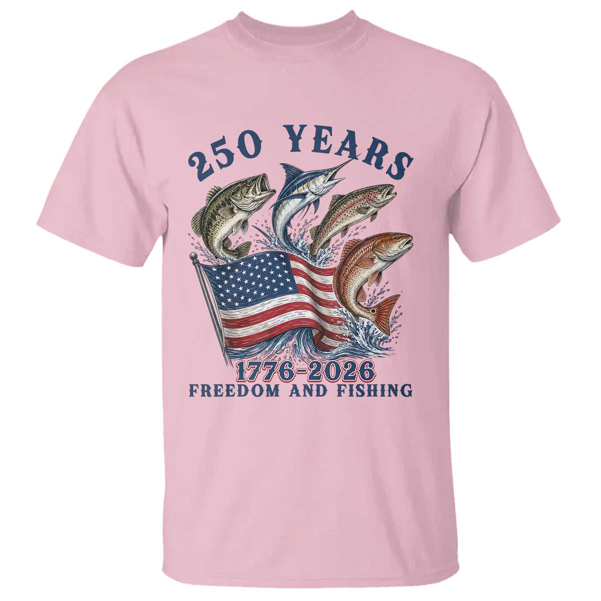 Freedom And Fishing T Shirt Patriotic American Flag Fisherman Gift TS12 Light Pink Print Your Wear