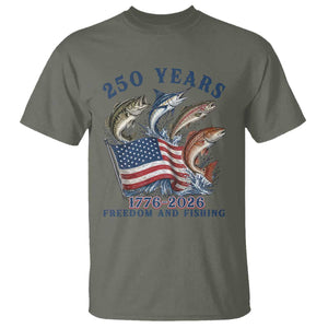 Freedom And Fishing T Shirt Patriotic American Flag Fisherman Gift TS12 Military Green Print Your Wear