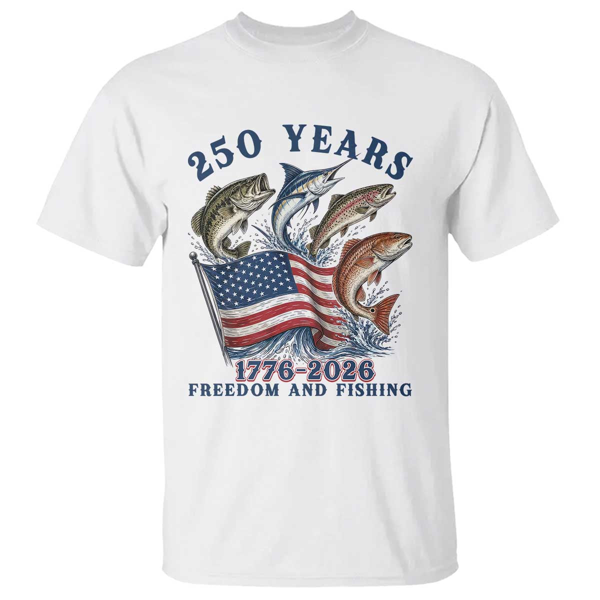 Freedom And Fishing T Shirt Patriotic American Flag Fisherman Gift TS12 White Print Your Wear