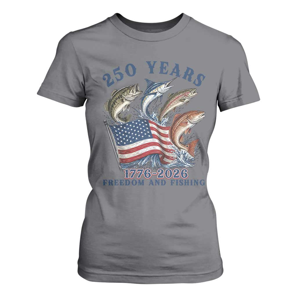 Freedom And Fishing T Shirt For Women Patriotic American Flag Fisherman Gift TS12 Charcoal Print Your Wear