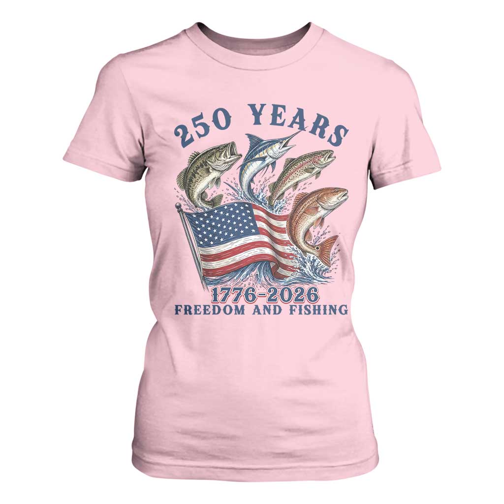 Freedom And Fishing T Shirt For Women Patriotic American Flag Fisherman Gift TS12 Light Pink Print Your Wear