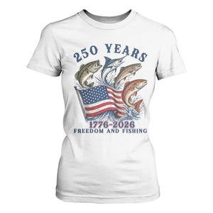 Freedom And Fishing T Shirt For Women Patriotic American Flag Fisherman Gift TS12 White Print Your Wear