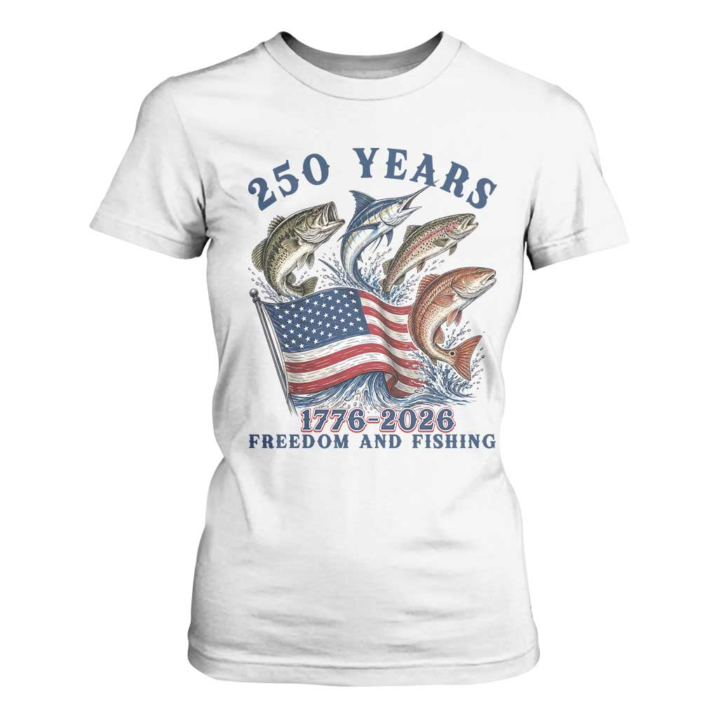 Freedom And Fishing T Shirt For Women Patriotic American Flag Fisherman Gift TS12 White Print Your Wear