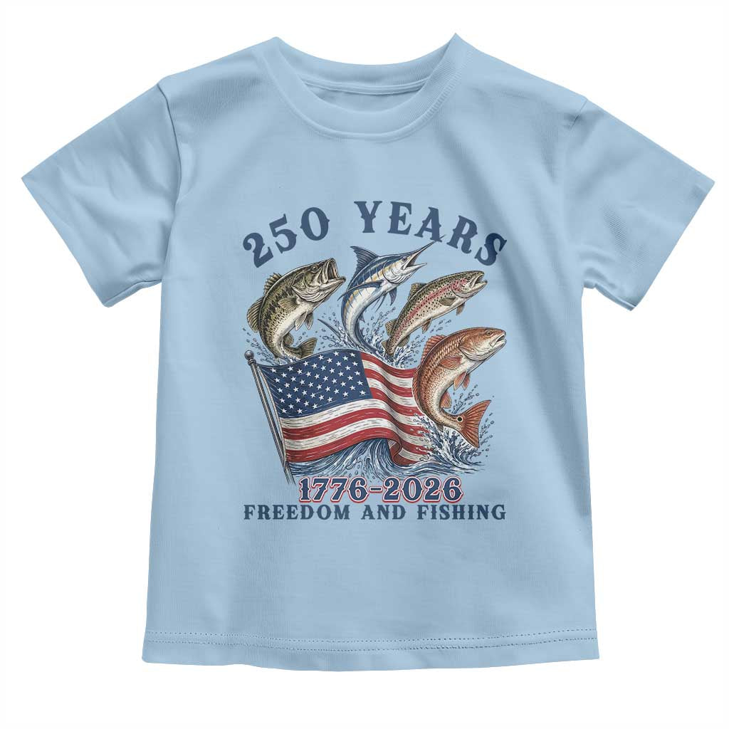 Freedom And Fishing Toddler T Shirt Patriotic American Flag Fisherman Gift TS12 Light Blue Print Your Wear