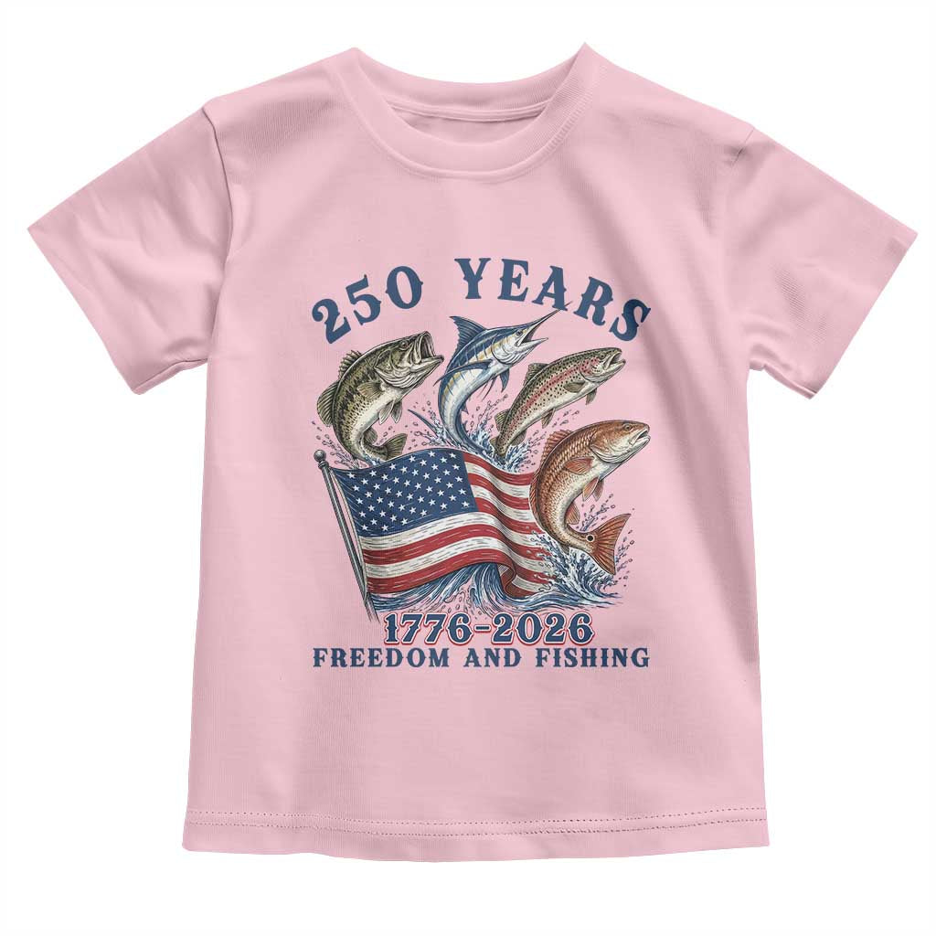 Freedom And Fishing Toddler T Shirt Patriotic American Flag Fisherman Gift TS12 Light Pink Print Your Wear