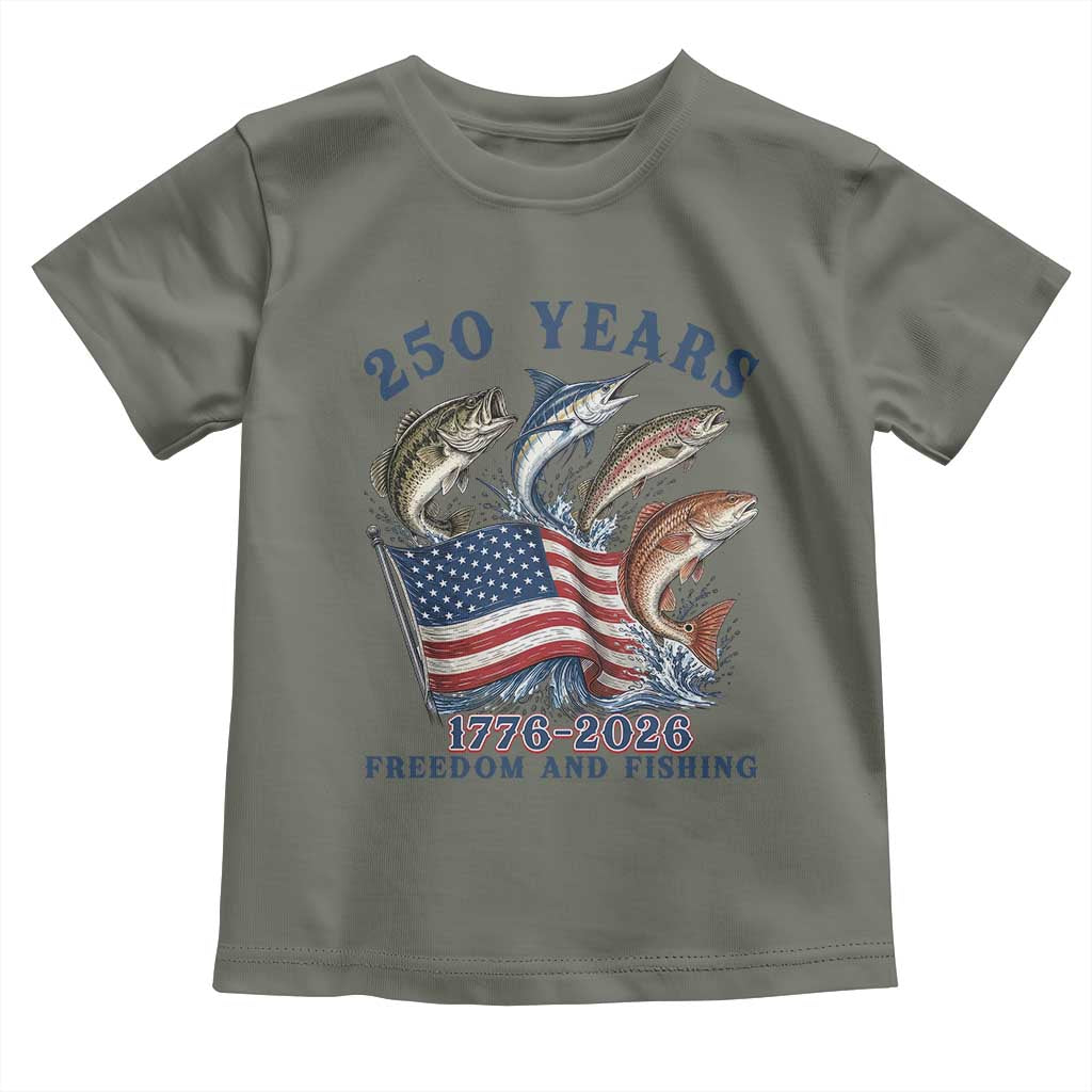 Freedom And Fishing Toddler T Shirt Patriotic American Flag Fisherman Gift TS12 Military Green Print Your Wear