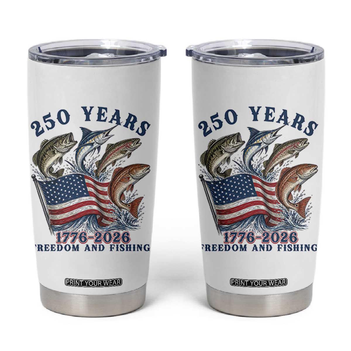 Freedom And Fishing Tumbler Cup Patriotic American Flag Fisherman Gift TS12 White Print Your Wear