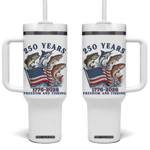 Freedom And Fishing Tumbler With Handle Patriotic American Flag Fisherman Gift TS12 One Size: 40 oz White Print Your Wear