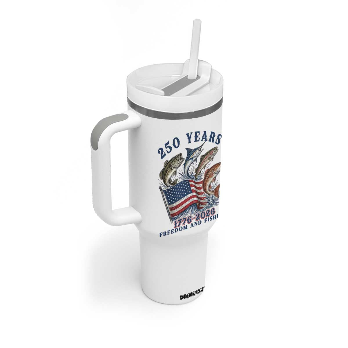 Freedom And Fishing Tumbler With Handle Patriotic American Flag Fisherman Gift TS12 Print Your Wear