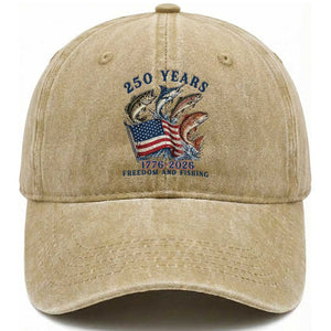 Freedom And Fishing Washed Cotton Baseball Cap Patriotic American Flag Fisherman Gift TS12 Print Your Wear