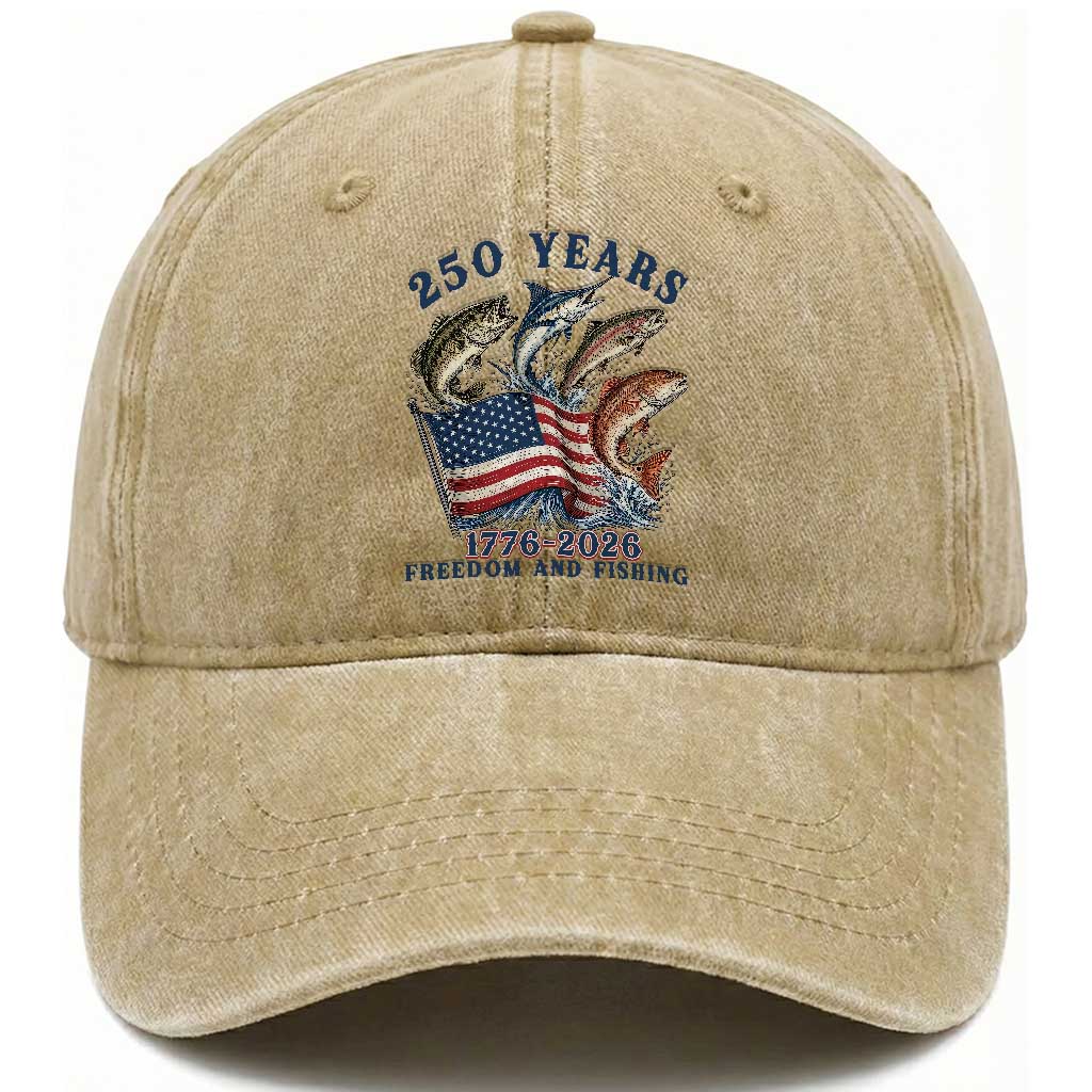 Freedom And Fishing Washed Cotton Baseball Cap Patriotic American Flag Fisherman Gift TS12 Print Your Wear