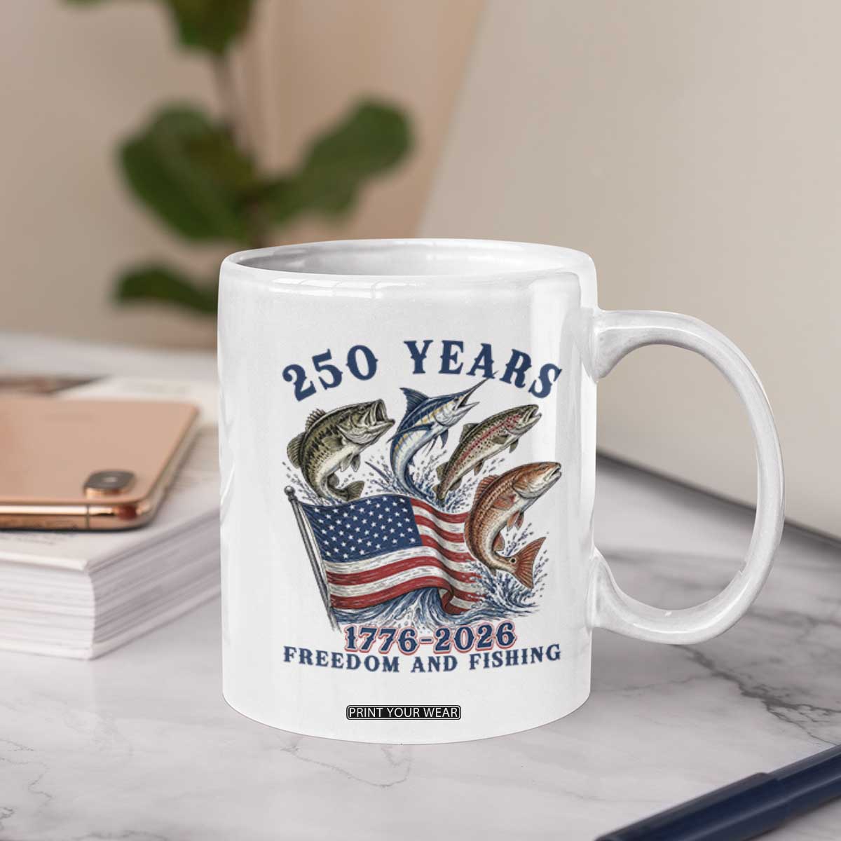 Freedom And Fishing Coffee Mug Patriotic American Flag Fisherman Gift TS12 Print Your Wear