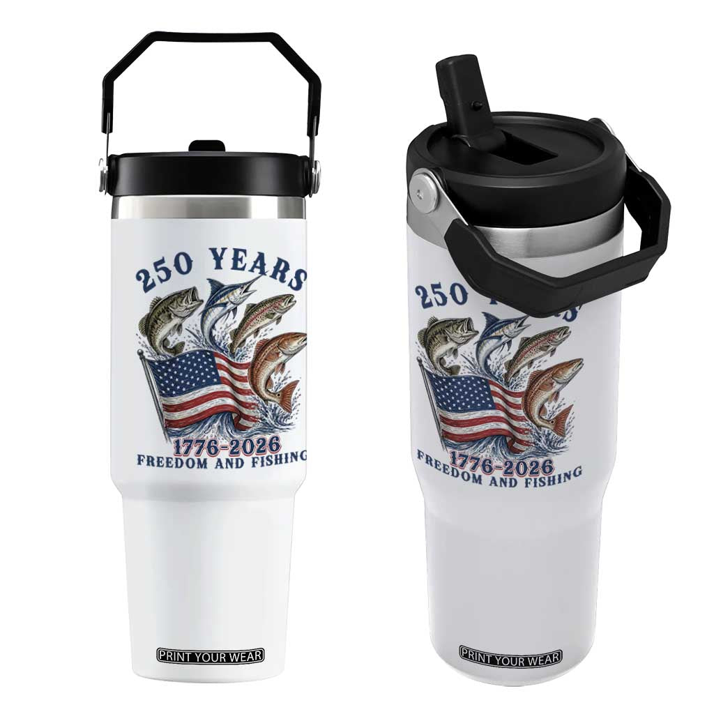 Freedom And Fishing Flip Straw Tumbler Patriotic American Flag Fisherman Gift TS12 One Size: 30 oz White Print Your Wear