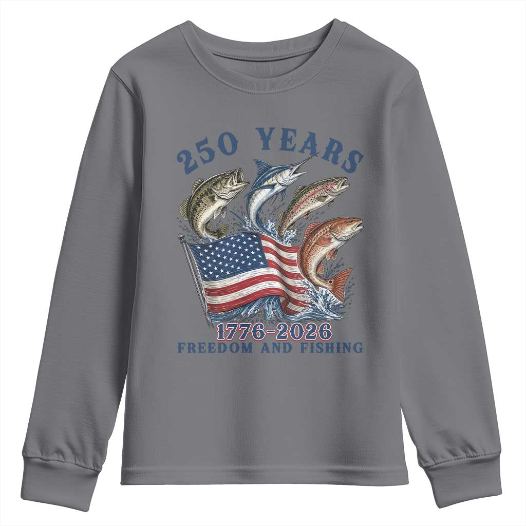 Freedom And Fishing Youth Sweatshirt Patriotic American Flag Fisherman Gift TS12 Charcoal Print Your Wear