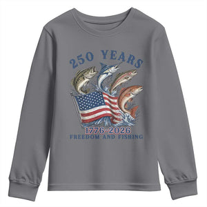 Freedom And Fishing Youth Sweatshirt Patriotic American Flag Fisherman Gift TS12 Charcoal Print Your Wear