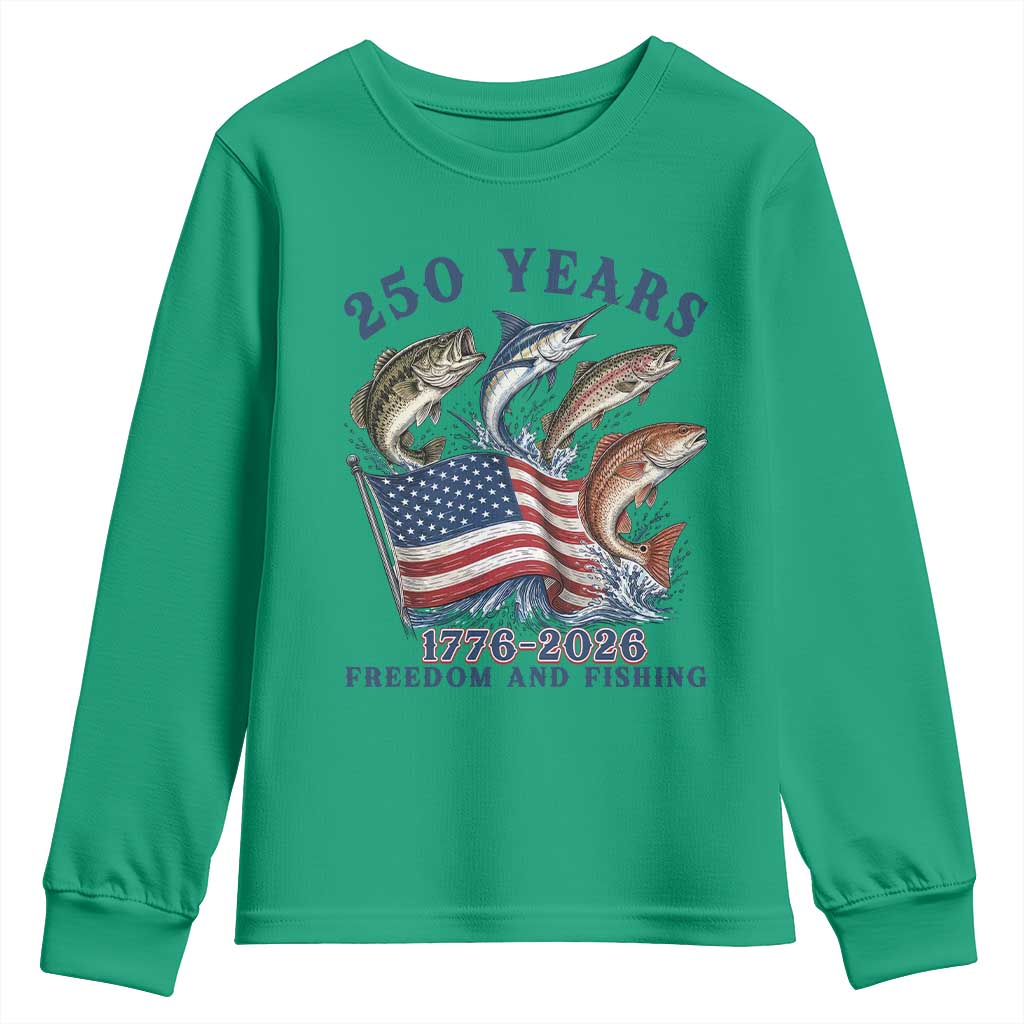 Freedom And Fishing Youth Sweatshirt Patriotic American Flag Fisherman Gift TS12 Irish Green Print Your Wear