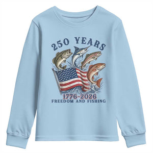 Freedom And Fishing Youth Sweatshirt Patriotic American Flag Fisherman Gift TS12 Light Blue Print Your Wear