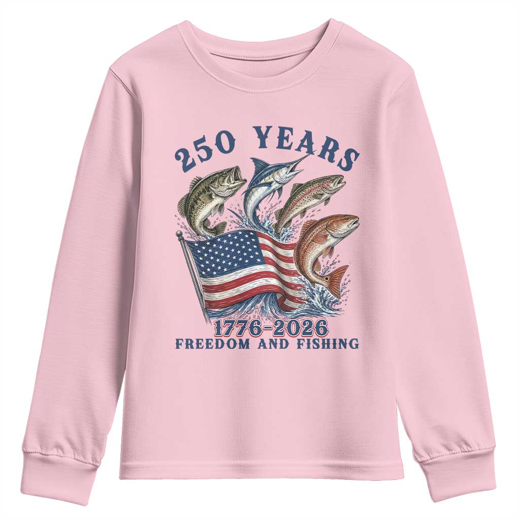 Freedom And Fishing Youth Sweatshirt Patriotic American Flag Fisherman Gift TS12 Light Pink Print Your Wear