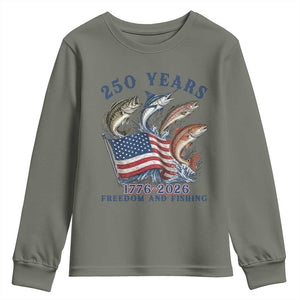Freedom And Fishing Youth Sweatshirt Patriotic American Flag Fisherman Gift TS12 Military Green Print Your Wear