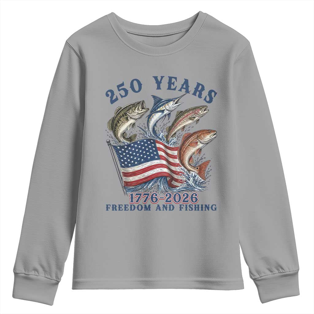 Freedom And Fishing Youth Sweatshirt Patriotic American Flag Fisherman Gift TS12 Sport Gray Print Your Wear
