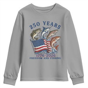 Freedom And Fishing Youth Sweatshirt Patriotic American Flag Fisherman Gift TS12 Sport Gray Print Your Wear