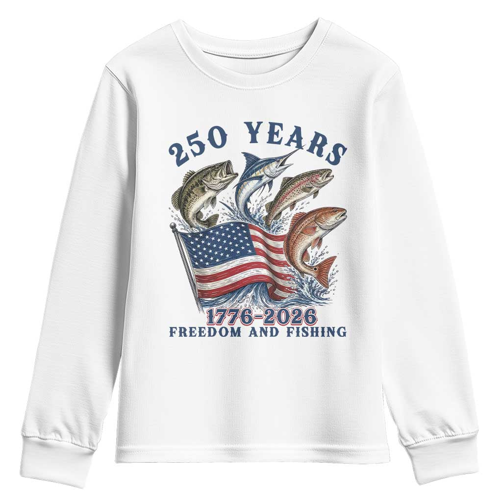 Freedom And Fishing Youth Sweatshirt Patriotic American Flag Fisherman Gift TS12 White Print Your Wear