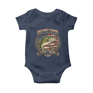 Vintage 250 Years Of Fishing Baby Onesie American Flag Fisherman TS12 Navy Print Your Wear