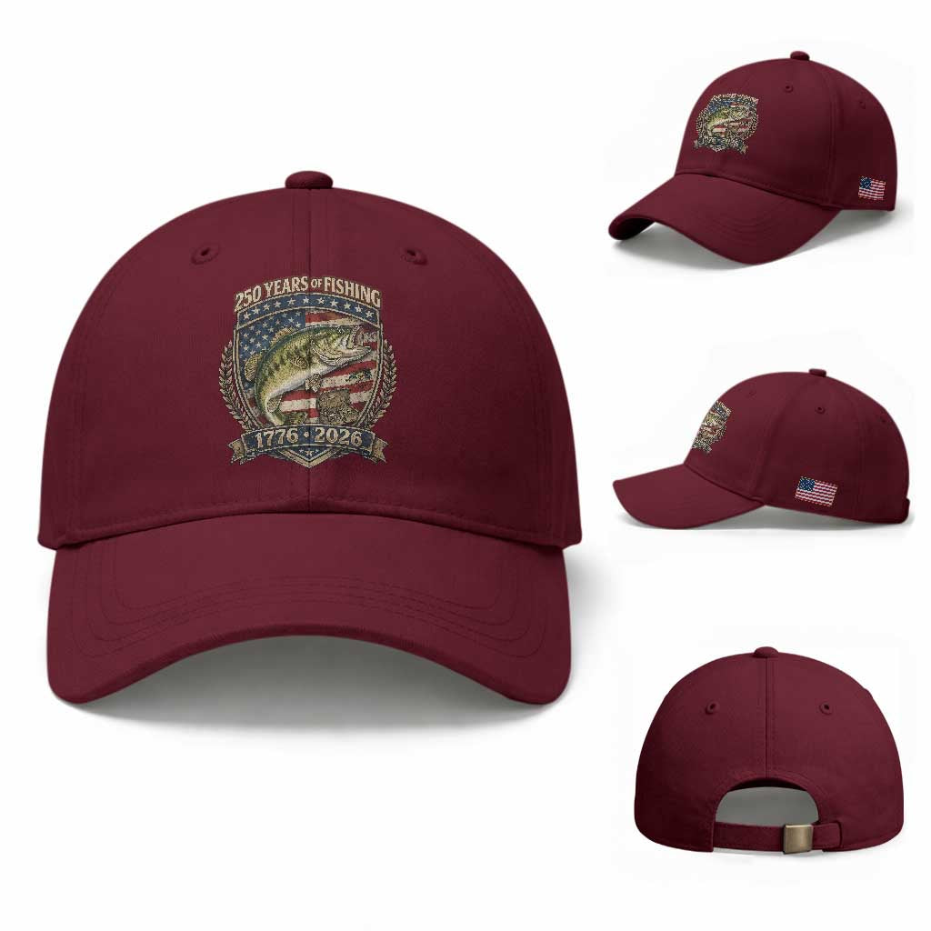 Vintage 250 Years Of Fishing Baseball Cap American Flag Fisherman TS12 Baseball Cap Universal Fit Maroon Print Your Wear