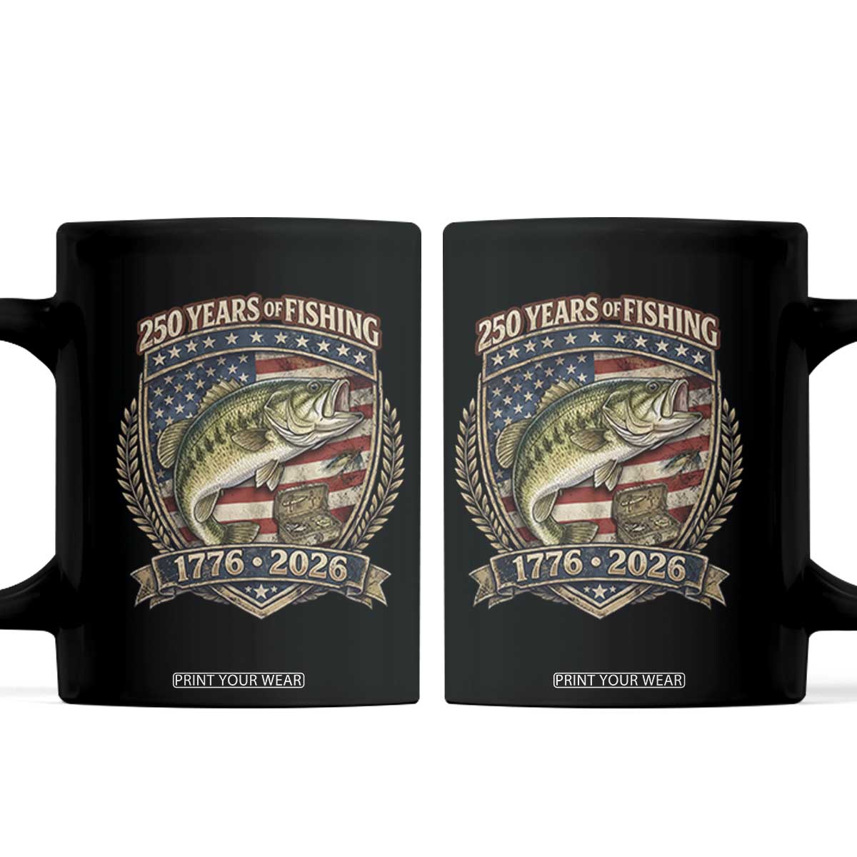 Vintage 250 Years Of Fishing Coffee Mug American Flag Fisherman TS12 Black Print Your Wear