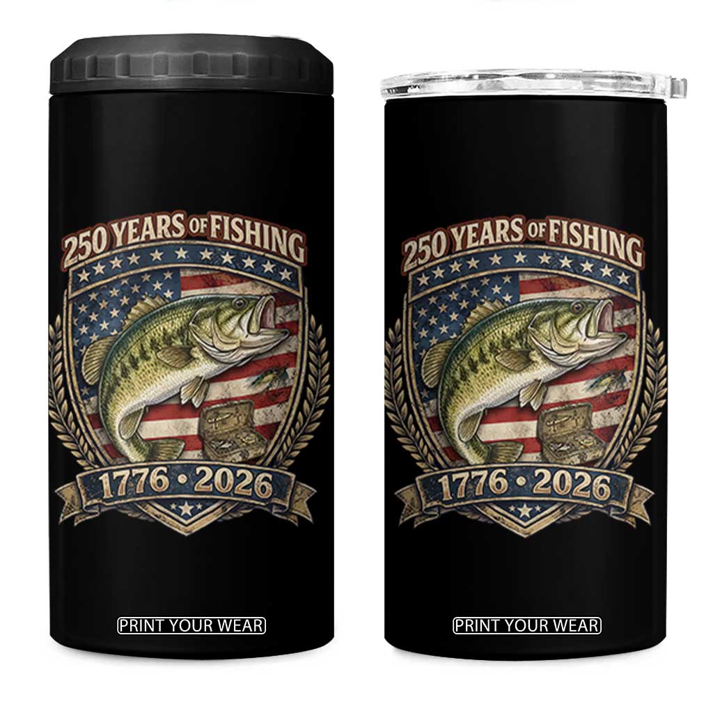 Vintage 250 Years Of Fishing 4 in 1 Can Cooler Tumbler American Flag Fisherman TS12 One Size: 16 oz Black Print Your Wear