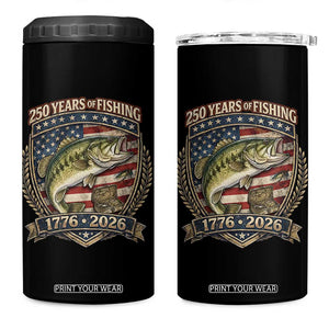 Vintage 250 Years Of Fishing 4 in 1 Can Cooler Tumbler American Flag Fisherman TS12 One Size: 16 oz Black Print Your Wear
