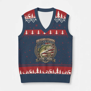 Vintage 250 Years Of Fishing V-Neck Knit Sweater Vest American Flag Fisherman TS12 Navy Red Print Your Wear