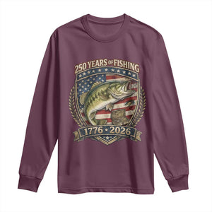 Vintage 250 Years Of Fishing Long Sleeve Shirt American Flag Fisherman TS12 Maroon Print Your Wear