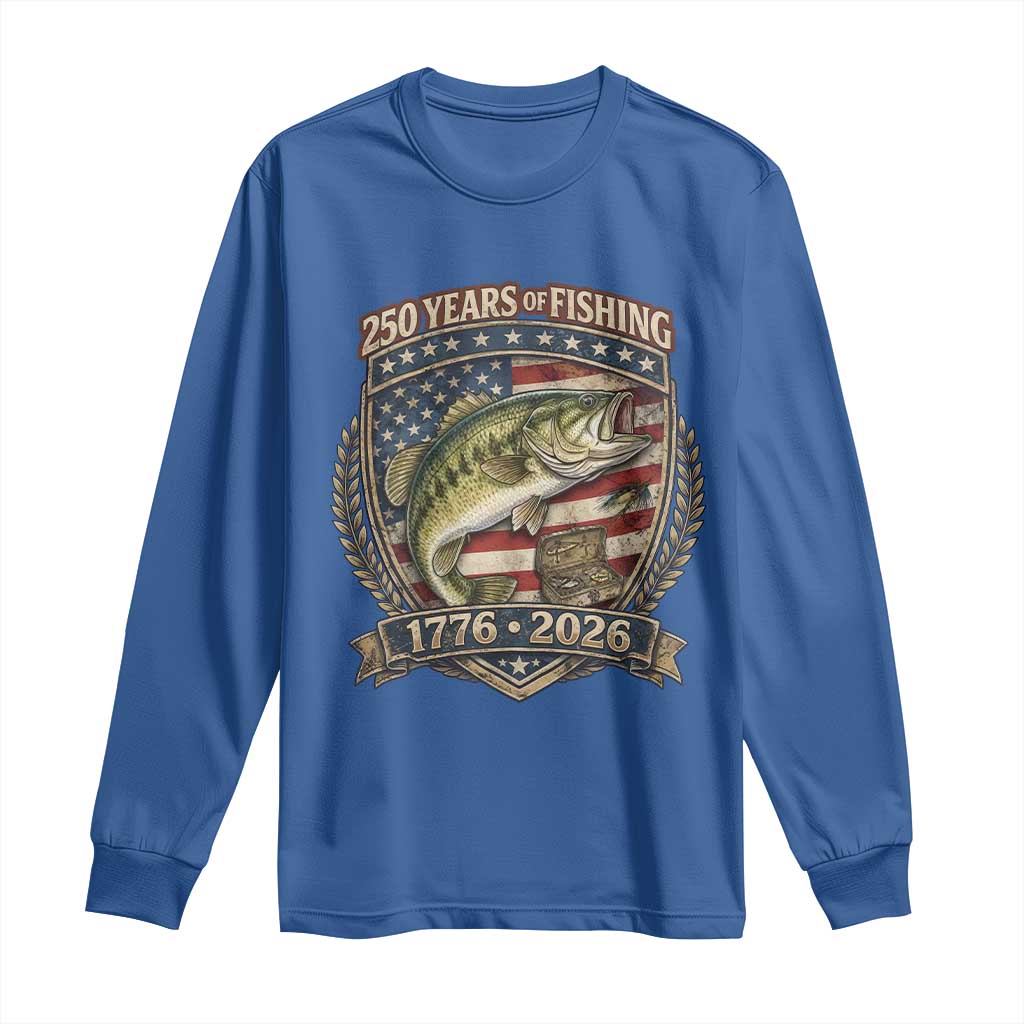Vintage 250 Years Of Fishing Long Sleeve Shirt American Flag Fisherman TS12 Royal Blue Print Your Wear