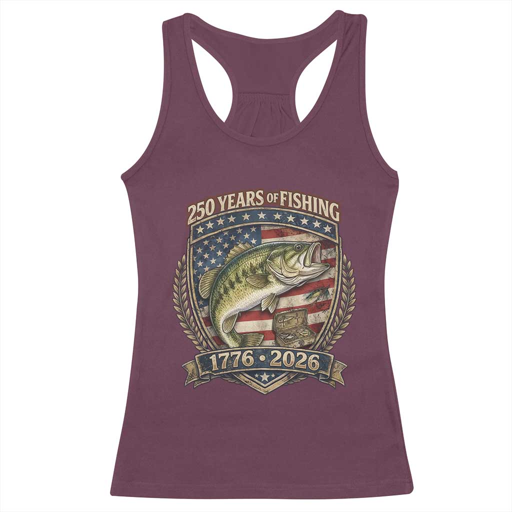 Vintage 250 Years Of Fishing Racerback Tank Top American Flag Fisherman TS12 Maroon Print Your Wear