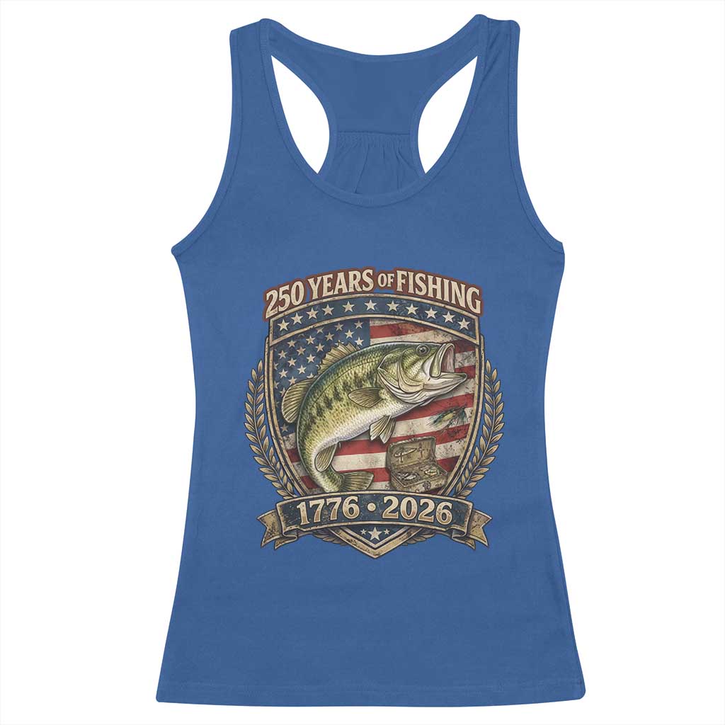 Vintage 250 Years Of Fishing Racerback Tank Top American Flag Fisherman TS12 Royal Blue Print Your Wear