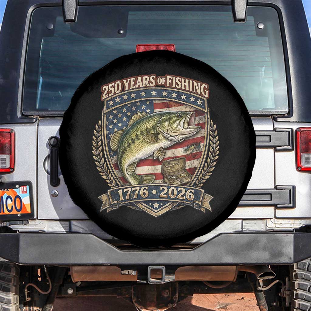 Vintage 250 Years Of Fishing Spare Tire Cover American Flag Fisherman TS12 No hole Black Print Your Wear