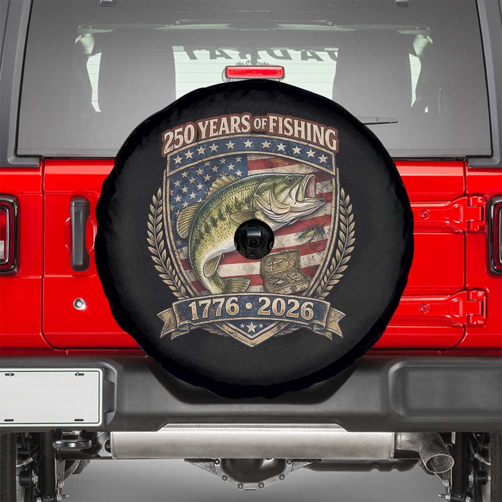 Vintage 250 Years Of Fishing Spare Tire Cover American Flag Fisherman TS12 Black Print Your Wear