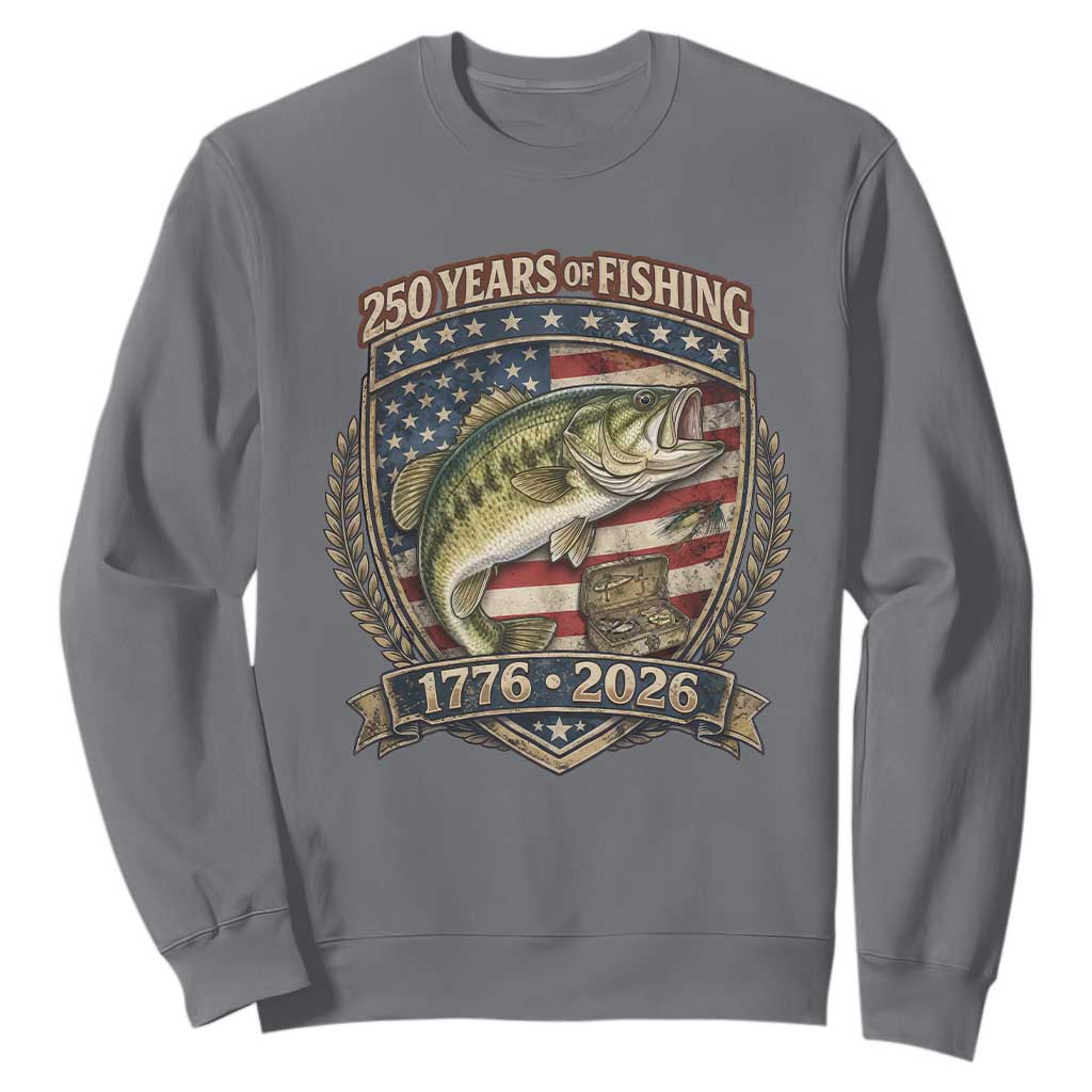 Vintage 250 Years Of Fishing Sweatshirt American Flag Fisherman TS12 Charcoal Print Your Wear