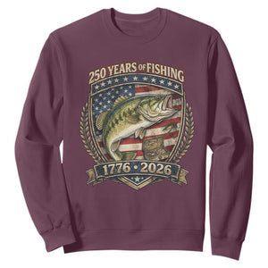 Vintage 250 Years Of Fishing Sweatshirt American Flag Fisherman TS12 Maroon Print Your Wear