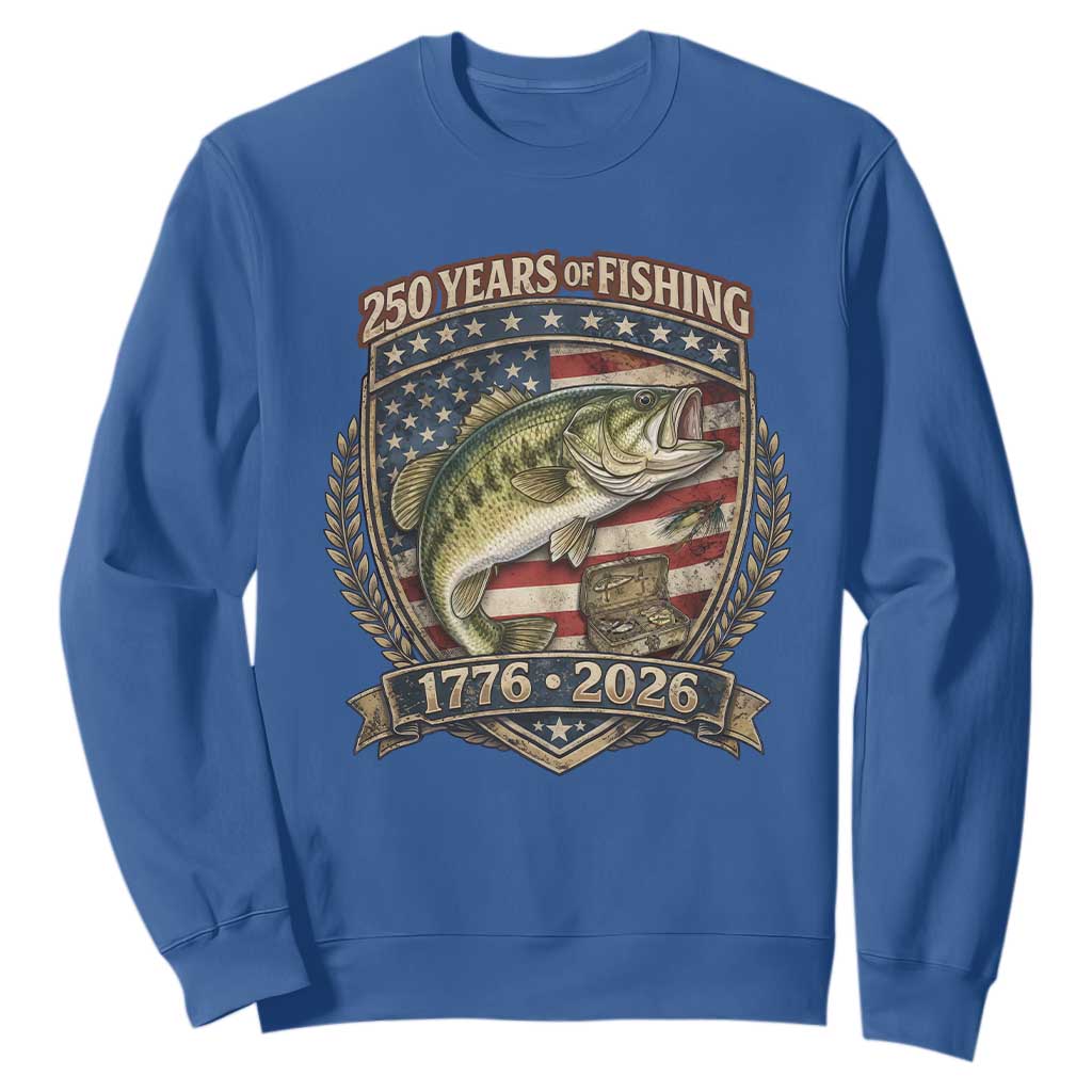 Vintage 250 Years Of Fishing Sweatshirt American Flag Fisherman TS12 Royal Blue Print Your Wear