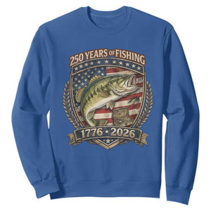 Vintage 250 Years Of Fishing Sweatshirt American Flag Fisherman TS12 Royal Blue Print Your Wear