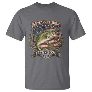 Vintage 250 Years Of Fishing T Shirt American Flag Fisherman TS12 Charcoal Print Your Wear